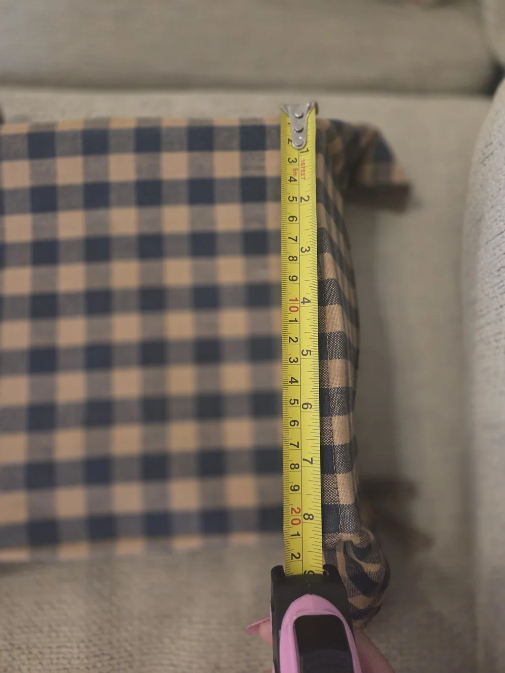 Gingham Fabric Tray with Corner Ties